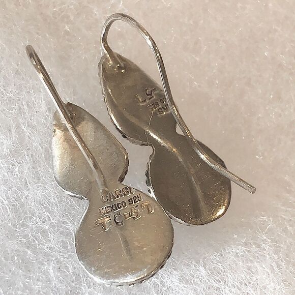 TAXCO Sterling Silver Black Onyx & Green Agate Drop Earrings - Picture 5 of 7